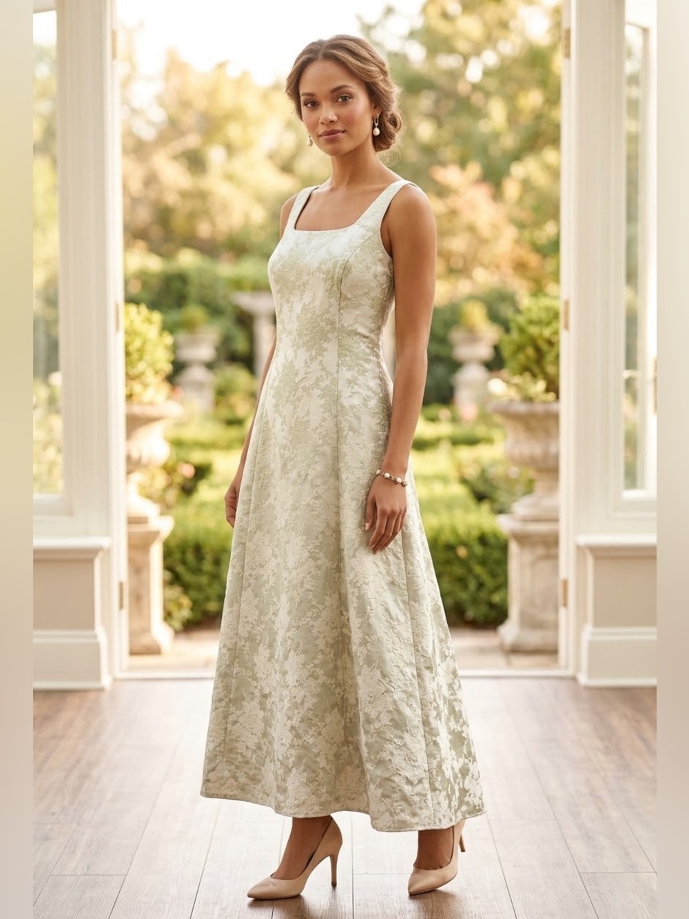 Vtg Scott McClintock Size 8 Wedding Dress Floral Brocade Full Skirt USA NWOT M